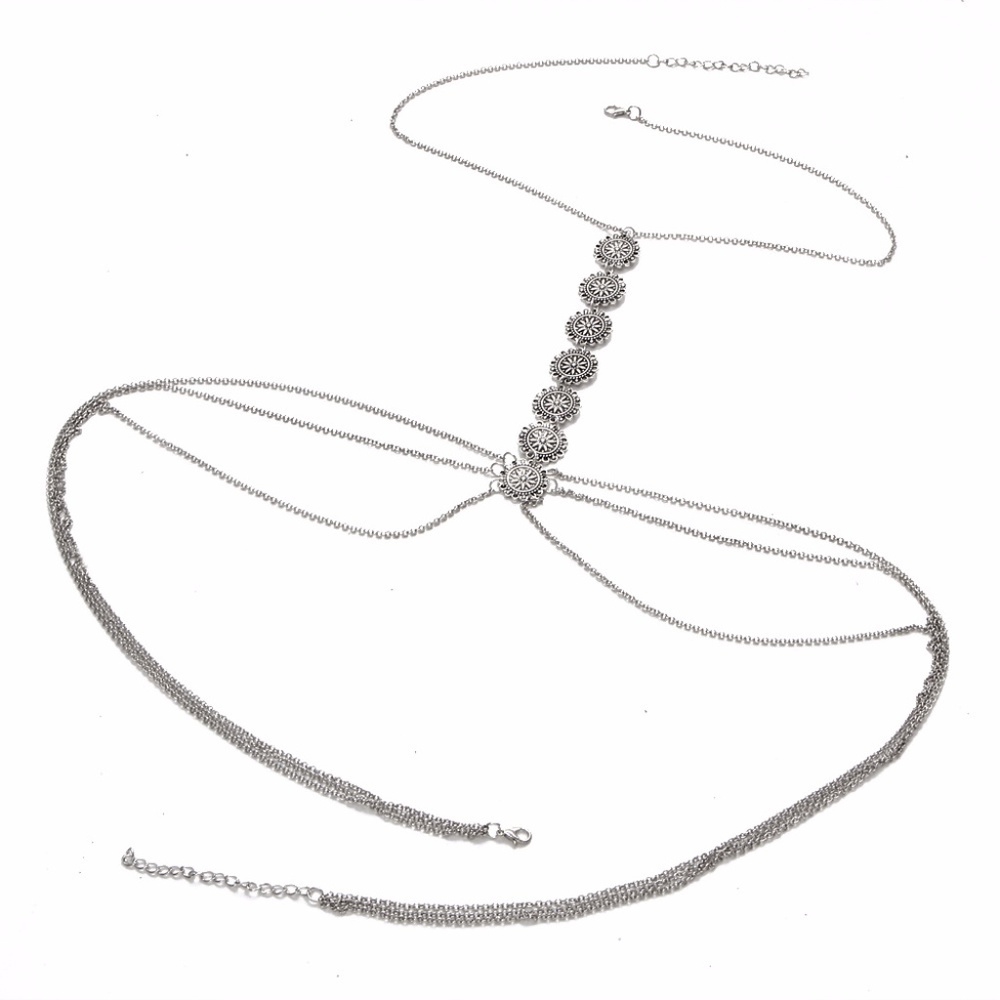 Silver Bohemian Beach Body Jewelry Harness Chain - Picture 7 of 8